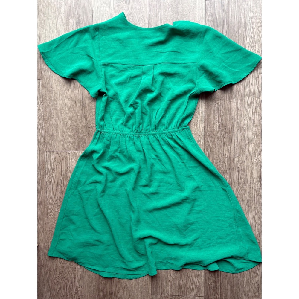Monteau Los Angeles Womens Green Wrap Front Flutter Sleeve Dress Size XS - Picture 8 of 9